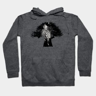 Baobab in Silhouette with Zebra Face Overlay Hoodie